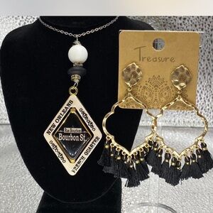 Ladies ^^^ Gold / Black ***New Orleans*** Pendant Necklace \ Earrings ***